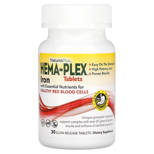NaturesPlus-Hema-Plex-Iron with Essential Nutrients for Healthy Red Blood Cells-30 Slow Release Tablets
