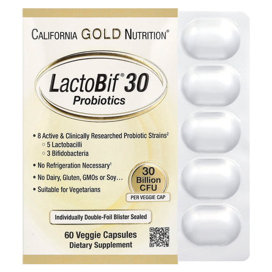 California Gold Nutrition-LactoBif 30-30 Billion CFU-60 Veggie Capsules