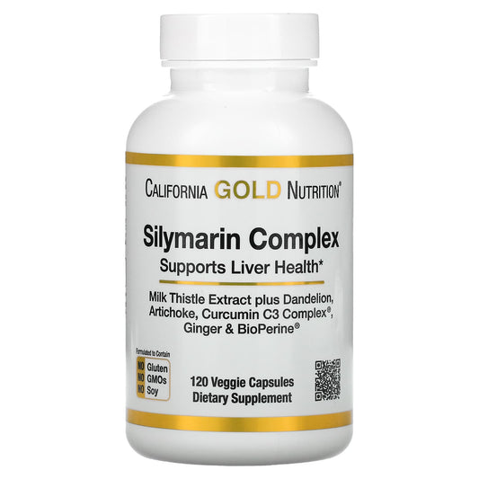 California Gold Nutrition-Silymarin Complex-Milk Thistle Extract Plus Dandelion-Artichoke-Curcumin C3 Complex®-Ginger-and BioPerine®-120 Veggie Capsules
