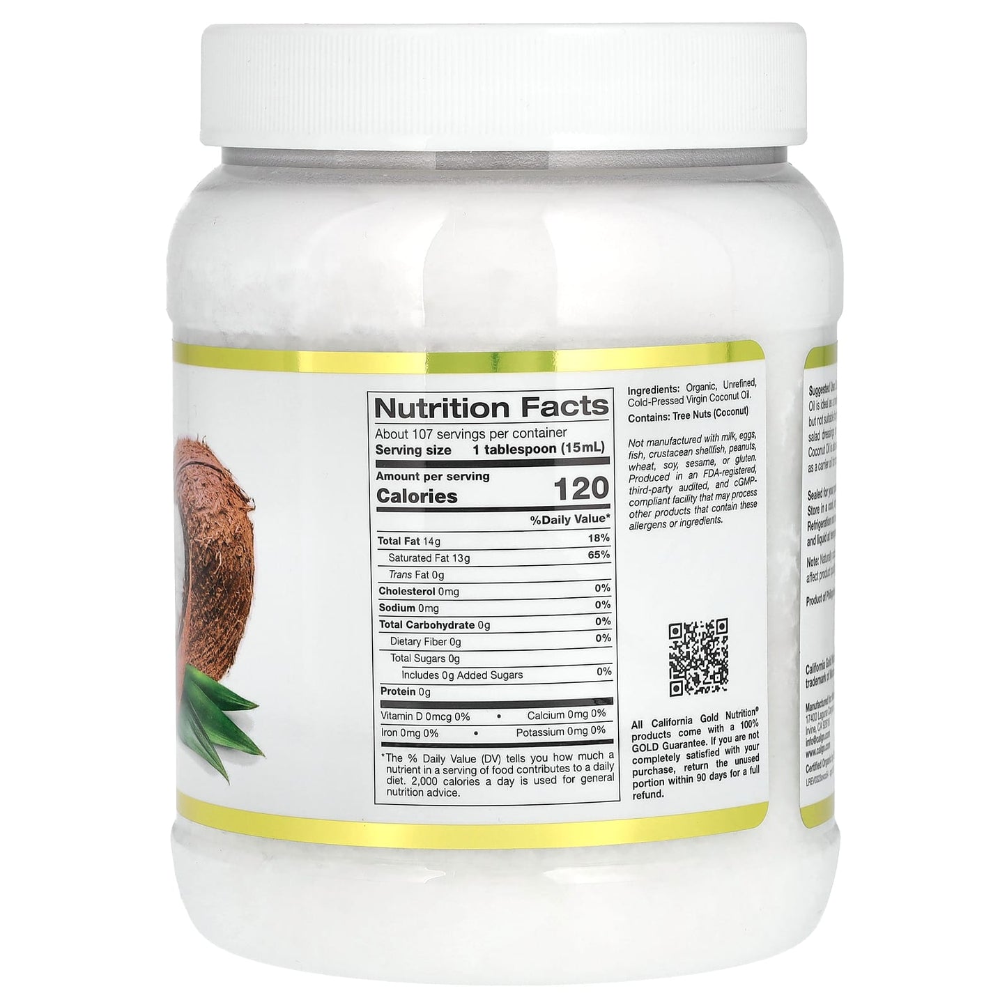 California Gold Nutrition, SUPERFOODS - Cold Pressed Organic Virgin Coconut Oil, 54 fl oz (1.6 L)