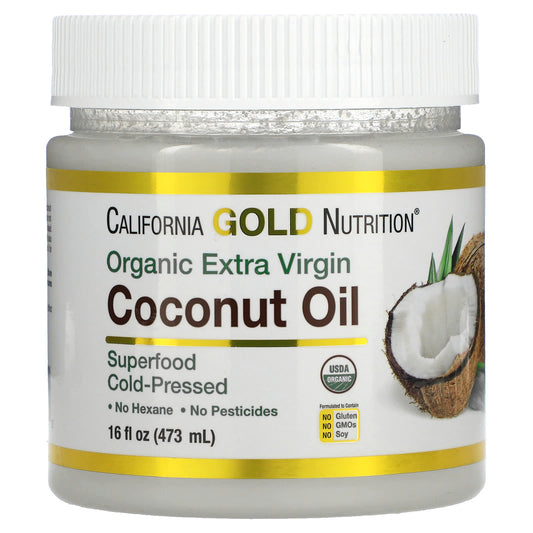 California Gold Nutrition-SUPERFOODS - Cold Pressed Organic Virgin Coconut Oil-16 fl oz (473 ml)