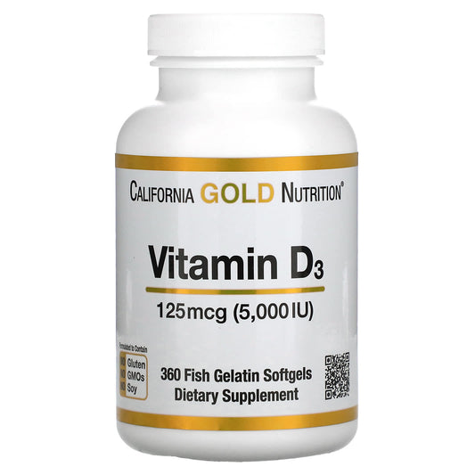 California Gold Nutrition-Vitamin D3-125 mcg (5,000 IU)-360 Fish Gelatin Softgels