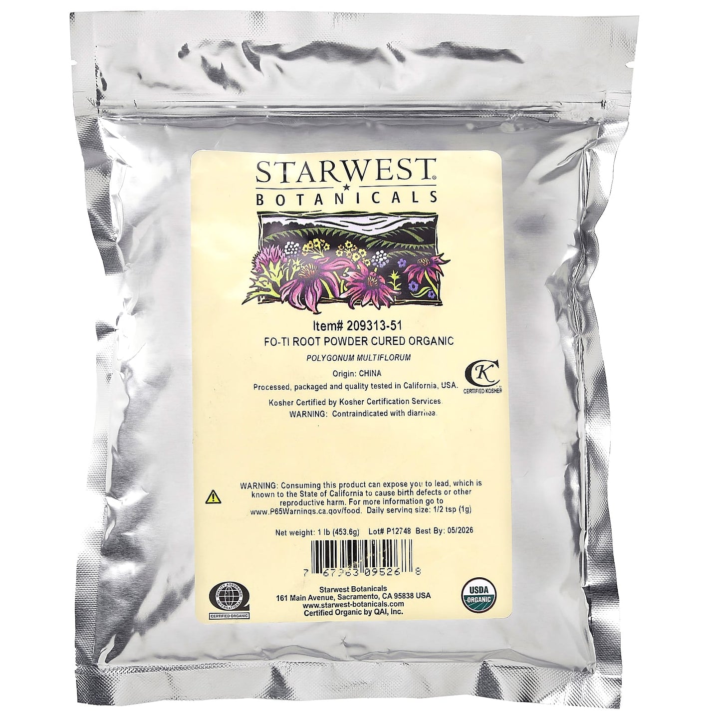 Starwest Botanicals, Organic Fo-Ti Root Powder Cured, 1 lb (453.6 g)