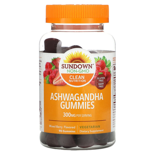 Sundown Naturals-Ashwagandha Gummies-Mixed Berry-300 mg-90 Gummies (150 mg per Gummy)