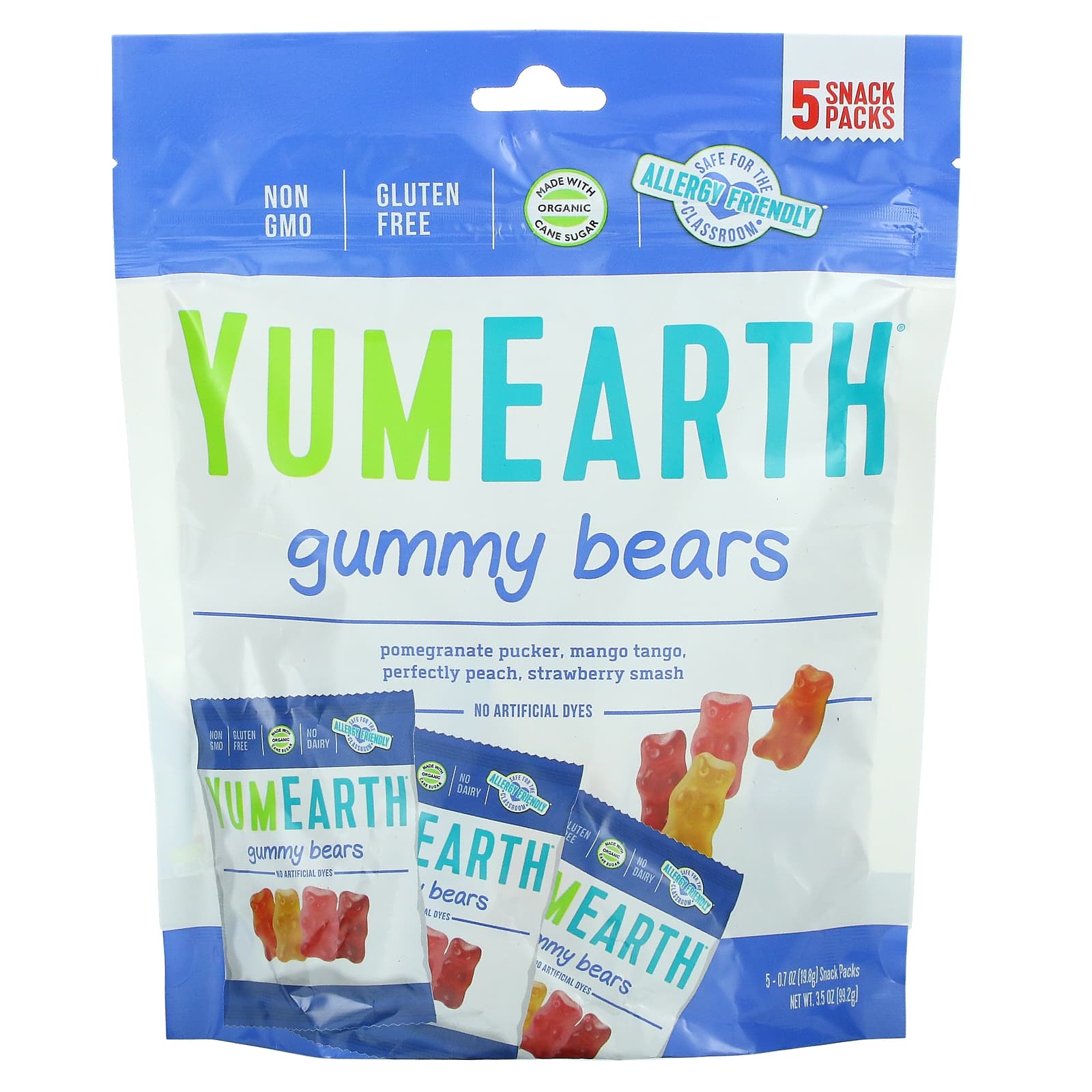 YumEarth-Gummy Bears-Assorted Flavors-5 Snack Packs-0.7 oz (19.8 g) Each