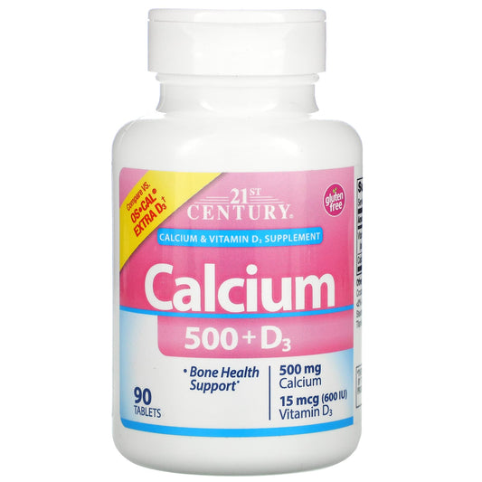 21st Century-Calcium 500 + D3-15 mcg (600 IU)-90 Tablets