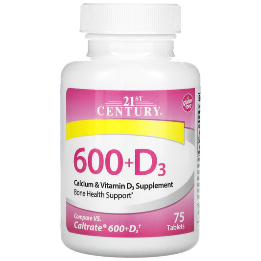 21st Century-600+D3-Calcium & Vitamin D3 Supplement-75 Tablets