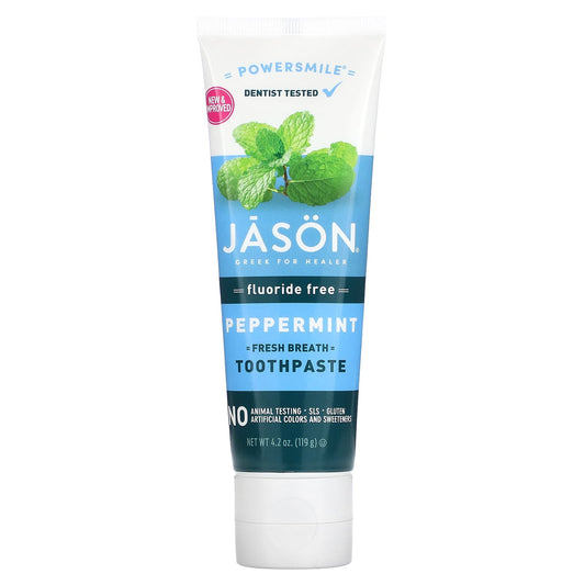 Jason Natural-Powersmile-Fresh Breath Toothpaste-Fluoride Free-Peppermint-4.2 oz (119 g)