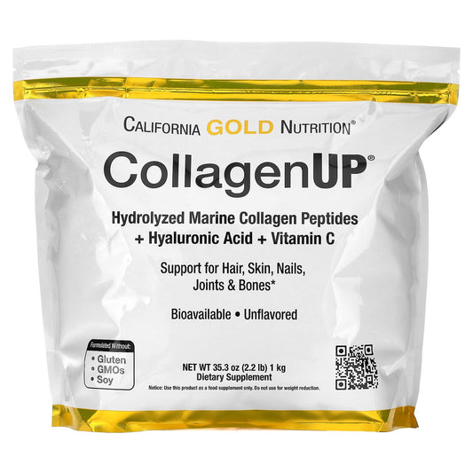 California Gold Nutrition-CollagenUP-Hydrolyzed Marine Collagen Peptides with Hyaluronic Acid and Vitamin C-Unflavored-2.2 lbs (1 kg)