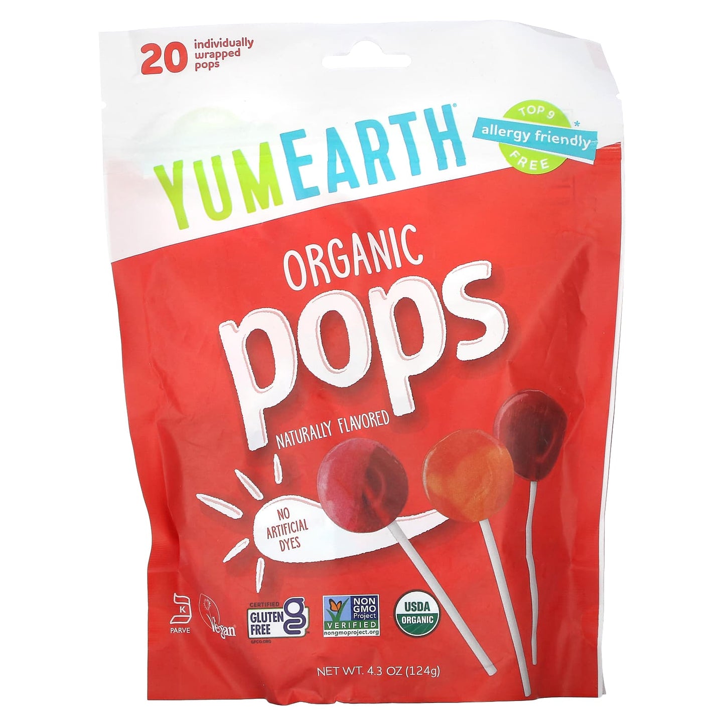 YumEarth-Organic Pops-Assorted Flavors-20 Pops-4.3 oz (124 g)