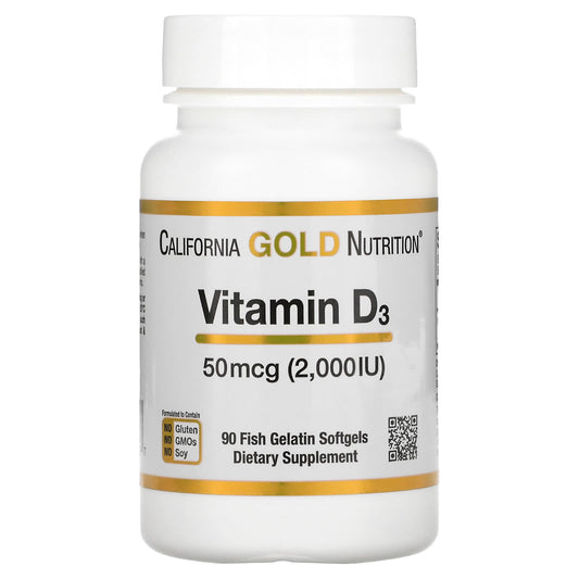 California Gold Nutrition-Vitamin D3-50 mcg (2,000 IU)-90 Fish Gelatin Softgels