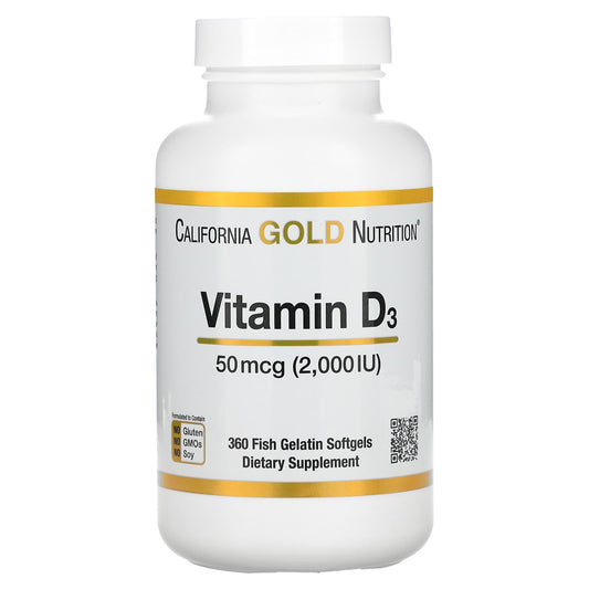 California Gold Nutrition-Vitamin D3-50 mcg (2,000 IU)-360 Fish Gelatin Softgels