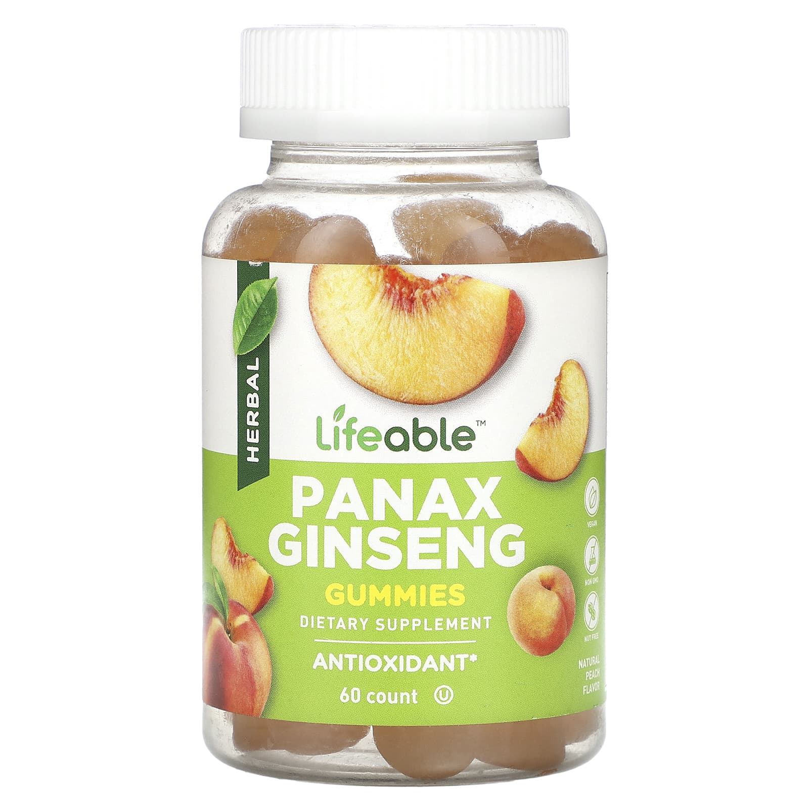 Lifeable-Panax Ginseng Gummies-Natural Peach -60 Gummies