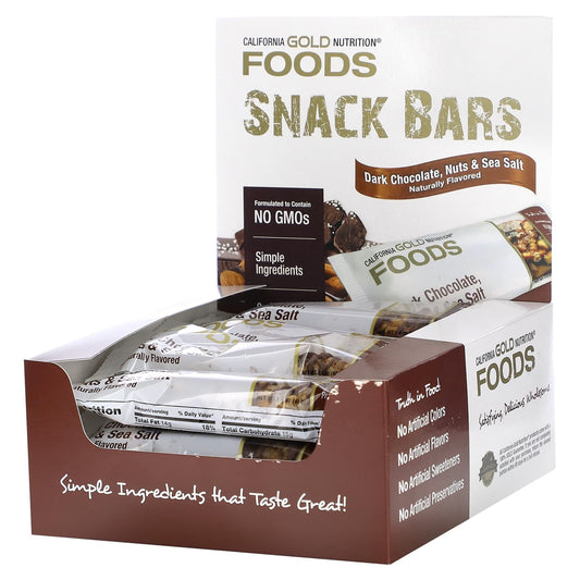 California Gold Nutrition-FOODS - Dark Chocolate-Nuts-& Sea Salt Bar Gold Bar-12 Bars