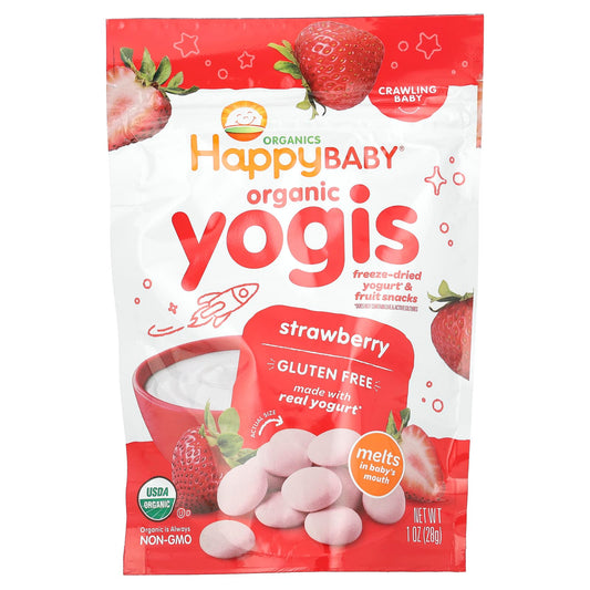Happy Family Organics-Happy Baby-Organic Yogis-Freeze Dried Yogurt & Fruit Snacks-Strawberry-1 oz (28 g)