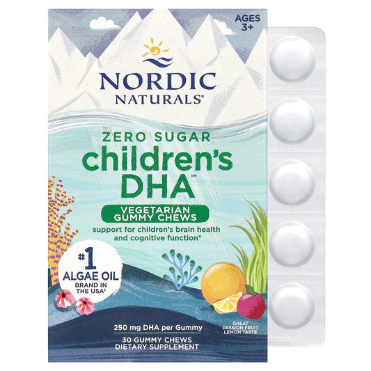 Nordic Naturals-Zero Sugar Children's DHA-Ages 3+-Passion Fruit Lemon-250 mg-30 Gummy Chews
