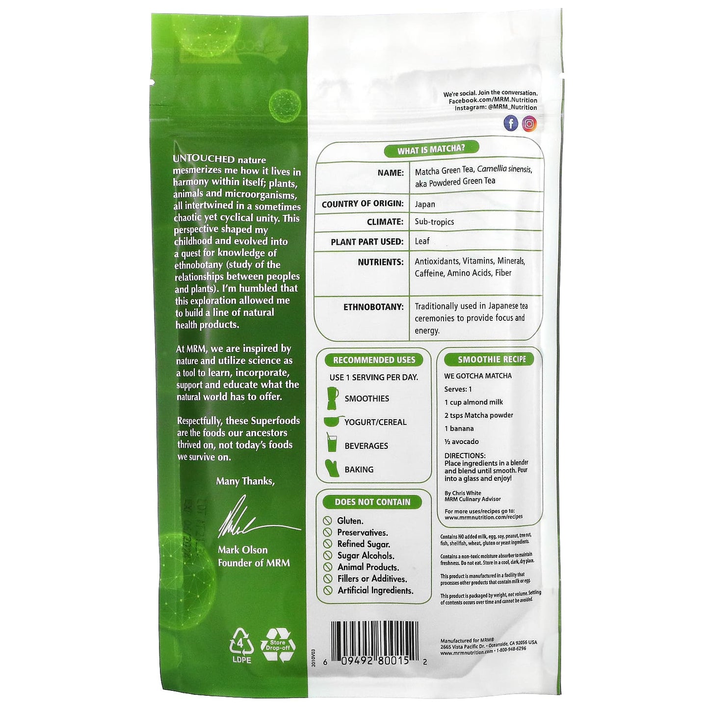 MRM Nutrition, Matcha Green Tea Powder, 6 oz (170 g)