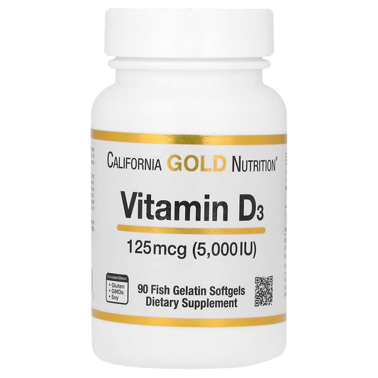 California Gold Nutrition-Vitamin D3-125 mcg (5,000 IU)-90 Fish Gelatin Softgels