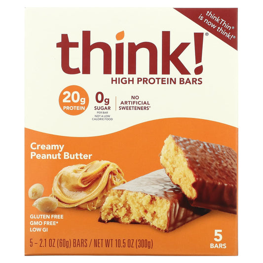 Think !-High Protein Bars-Creamy Peanut Butter-5 Bars-2.1 oz (60 g) Each