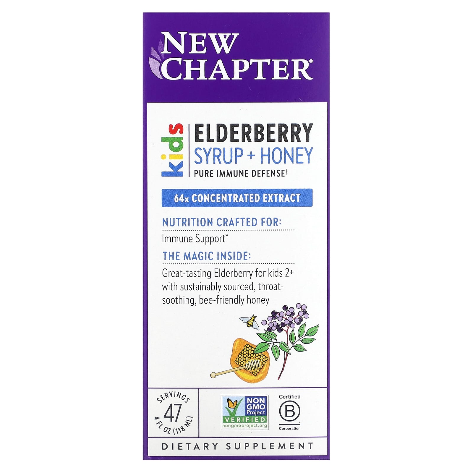 New Chapter-Kids-Elderberry Syrup + Honey-Ages 2+-4 fl oz (118 ml)