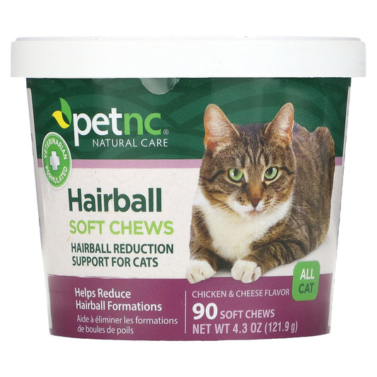 petnc NATURAL CARE-Hairball Soft Chews-All Cat-Chicken & Cheese-90 Soft Chews-4.3 oz (121.9 g)