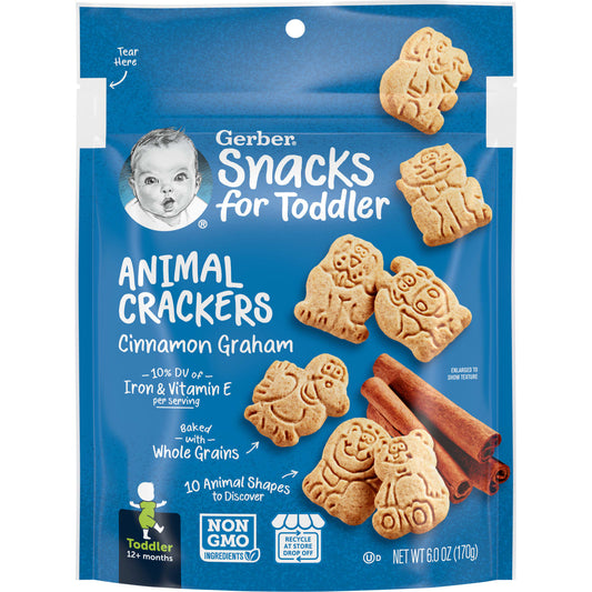 Gerber-Snacks for Toddler-Animal Crackers-12+ Months-Cinnamon Graham-6 oz (170 g)
