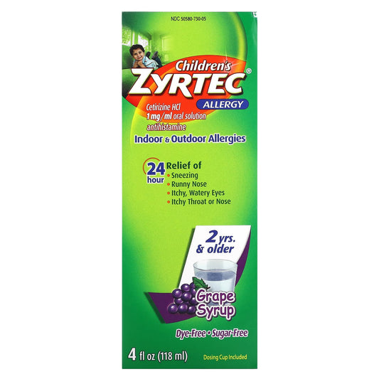 Zyrtec-Children's Allergy-Relief Syrup- 2+ Years-Grape-5 mg-4 fl oz (118 ml)