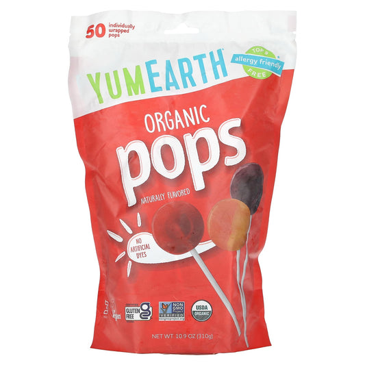 YumEarth-Organic Pops-Assorted Flavors-50 Pops-10.9 oz (310 g)