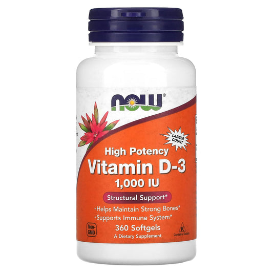 NOW Foods-Vitamin D-3-High Potency-25 mcg (1,000 IU)-360 Softgels