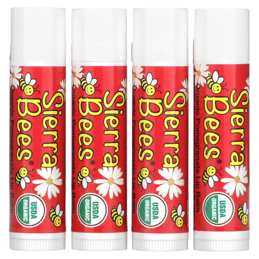 Sierra Bees-Organic Lip Balms-Pomegranate-4 Pack-0.15 oz (4.25 g) Each