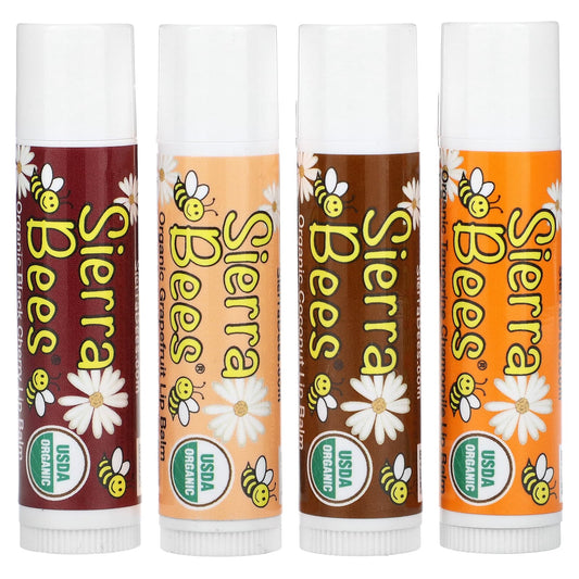 Sierra Bees-Organic Lip Balm Variety Pack-4 Pack-0.15 oz (4.25 g) Each