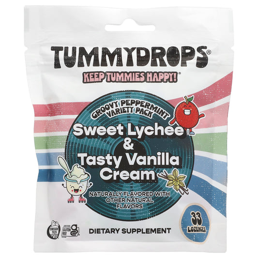 Tummydrops-Groovy Peppermint Variety Pack-Sweet Lychee & Tasty Vanilla Cream -33 Lozenges