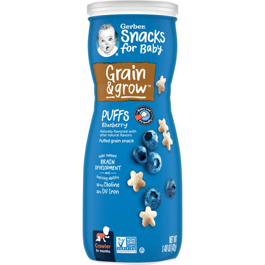 Gerber-Snacks for Baby-Grain & Grow-Puffs-Puffed Grain Snack-8+ Months-Blueberry-1.48 oz (42 g)