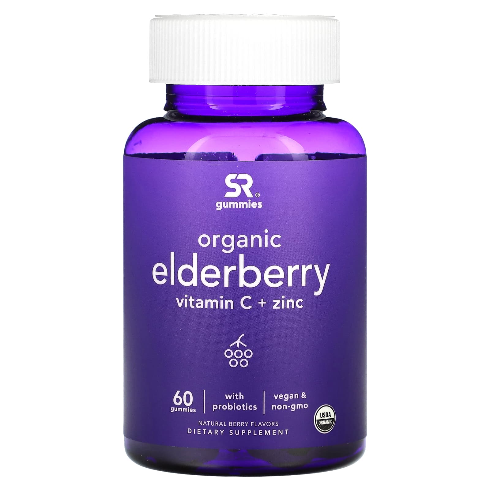 Sports Research-Organic Elderberry-Vitamin C + Zinc-Natural Berry-60 Gummies