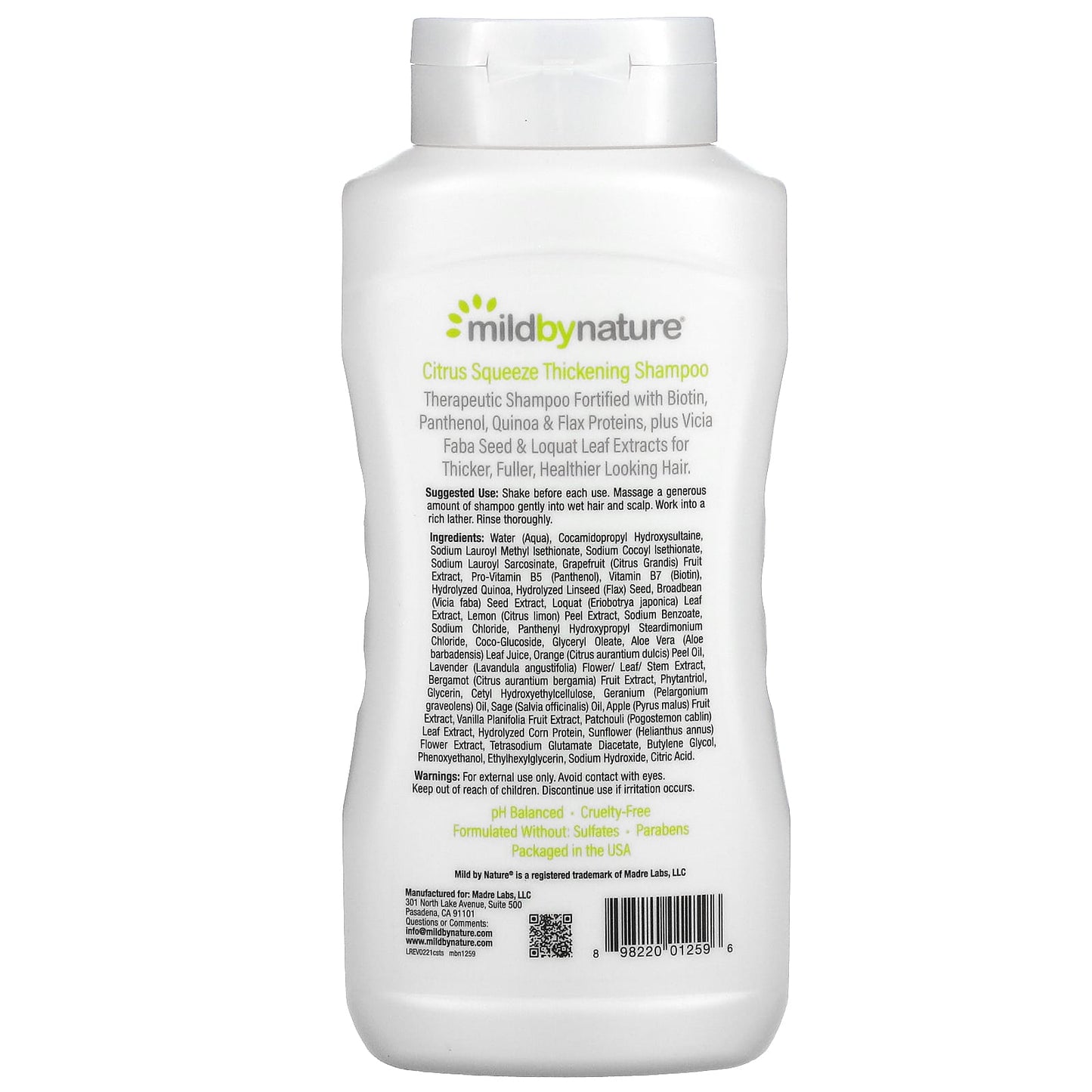 Mild By Nature, Thickening B-Complex + Biotin Shampoo, No Sulfates, Citrus Squeeze, 16 fl oz (473 ml)