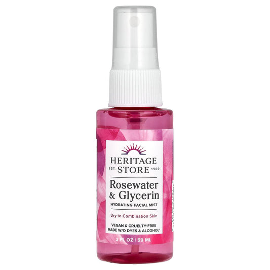 Heritage Store-Rosewater & Glycerin-Hydrating Facial Mist-2 fl oz (59 ml)