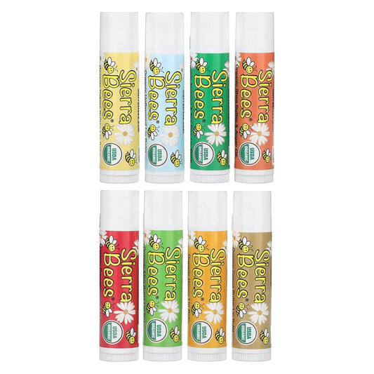 Sierra Bees-Organic Lip Balms Combo Pack-8 Pack-0.15 oz (4.25 g) Each