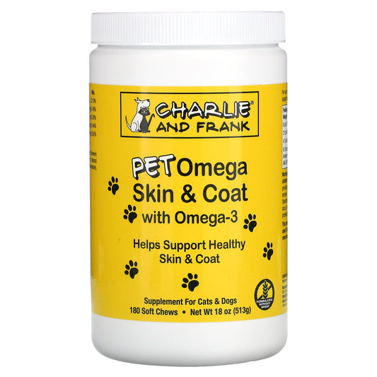 Charlie and Frank-Pet Omega Skin & Coat with Omega-3-For Cats & Dogs-180 Soft Chews