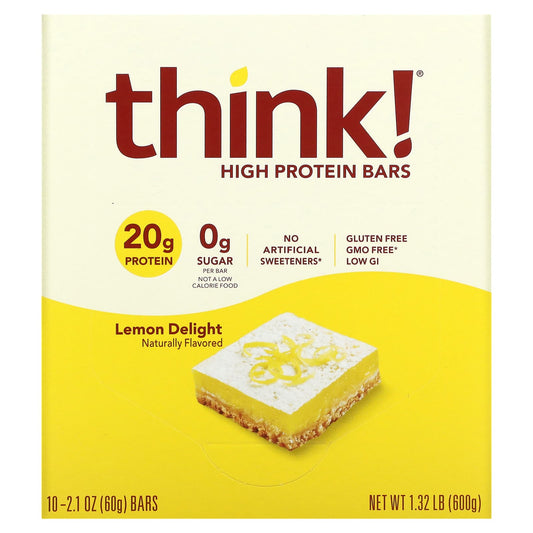 Think !-High Protein Bars-Lemon Delight-10 Bars-2.1 oz (60 g) Each