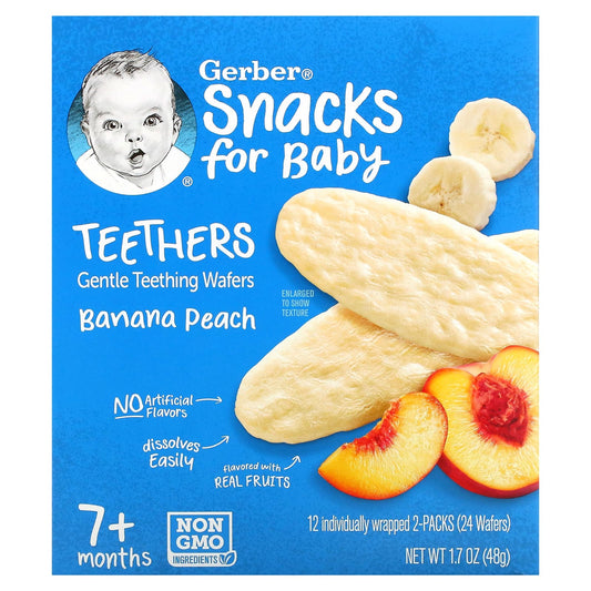 Gerber-Snacks for Baby-Teethers-Gentle Teething Wafers-7+ Months-Banana Peach-12 Individually Wrapped 2-Packs-2 Wafers Each