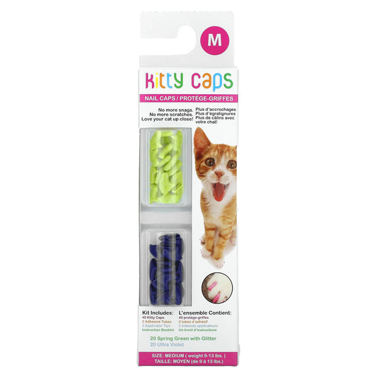 Kitty Caps-Nail Caps Kit-Medium-Spring Green with Glitter-Ultra Violet-44 Piece Kit
