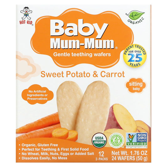Hot Kid-Baby Mum-Mum-Gentle Teething Wafers-Sweet Potato & Carrot-12 Packs-2 Wafers Each
