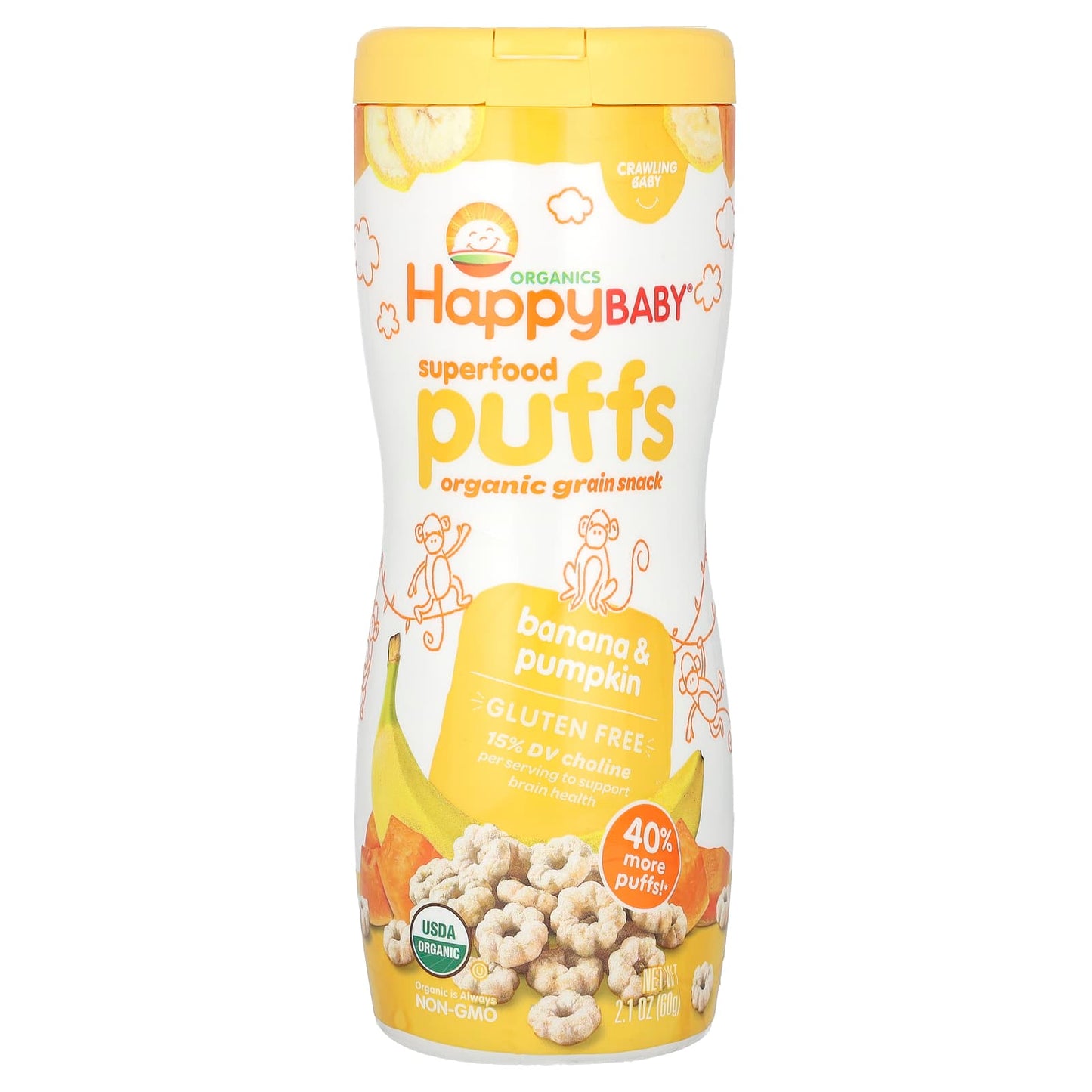 Happy Family Organics-Superfood Puffs-Organic Grain Snack-Banana & Pumpkin-2.1 oz (60 g)