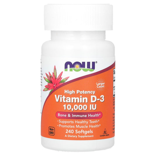 NOW Foods-Vitamin D-3-High Potency -250 mcg (10,000 IU)-240 Softgels