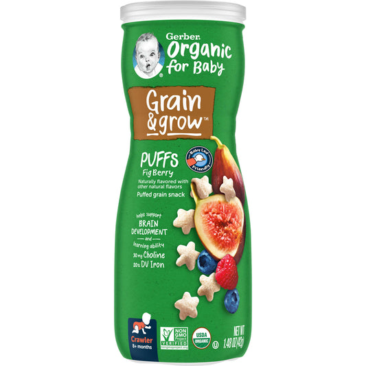 Gerber-Organic for Baby-Grain & Grow-Puffs-Puffed Grain Snack-8+ Months-Fig Berry-1.48 oz (42 g)