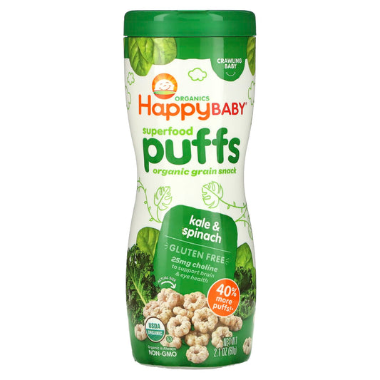 Happy Family Organics-Superfood Puffs-Organic Grain Snack-Kale & Spinach-2.1 oz (60 g)