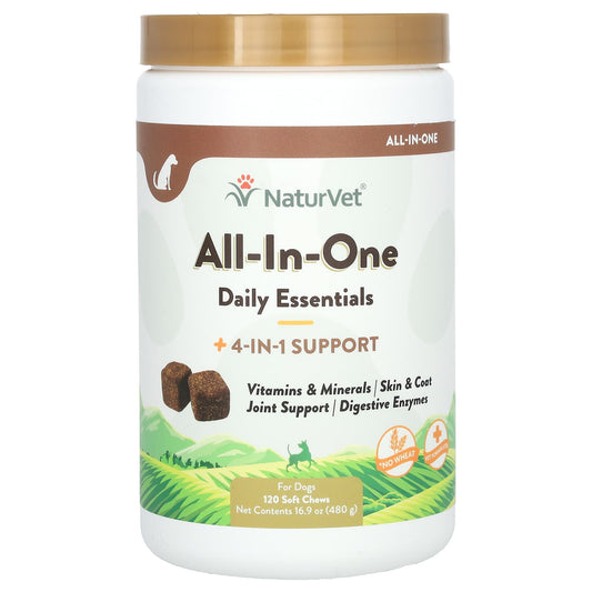 NaturVet-All-In-One Daily Essentials + 4-In-1 Support-For Dogs-120 Soft Chews-16.9 oz (480 g)