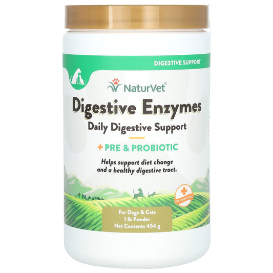 NaturVet-Digestive Enzymes-Daily Digestive Support + Pre & Probiotic Powder-For Dogs & Cats-1 lb (454 g)