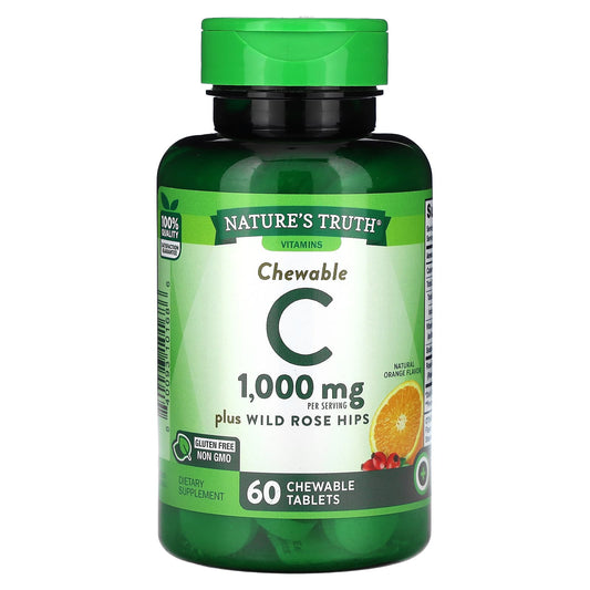 Nature's Truth-Chewable Vitamin C Plus Wild Rose Hips-Natural Orange-1,000 mg-60 Chewable Tablets (500 mg per Tablet)
