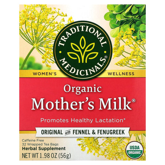 Traditional Medicinals-Organic Mother's Milk-Original with Fennel & Fenugreek-Caffeine Free-32 Wrapped Tea Bags-0.06 oz (1.75 g) Each